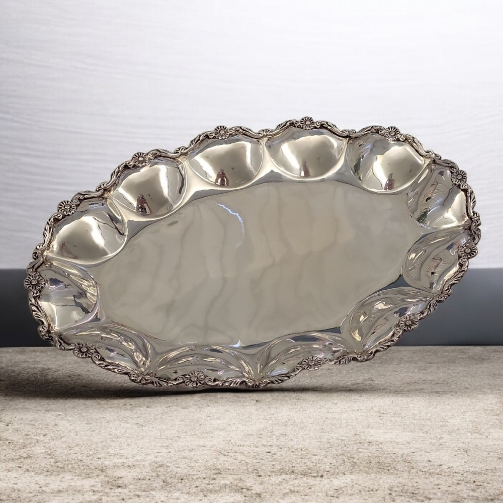 ๐ฅVintage 900 Sterling Silver Oblong Platter Tray 12x16โ Lobed Floral Rim 24oz๐ฅ - Picture 8 of 11